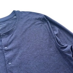 7 Diamonds Men L Blue Heather Core Henley Performance Long Sleeve Athletic Shirt