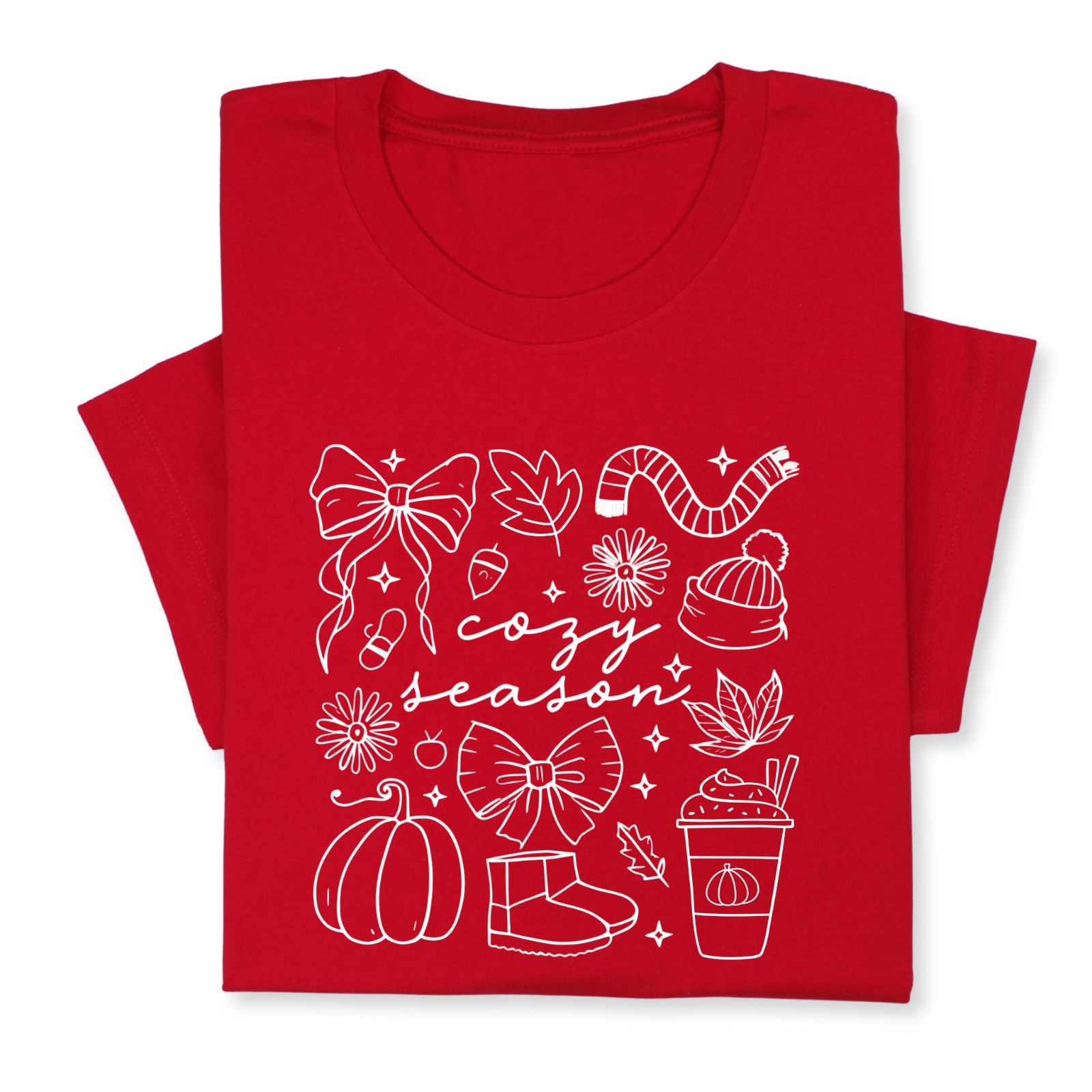Cozy Season Fall Doodle T-Shirt, Pumpkin Coffee Autumn Graphic Tee gallery