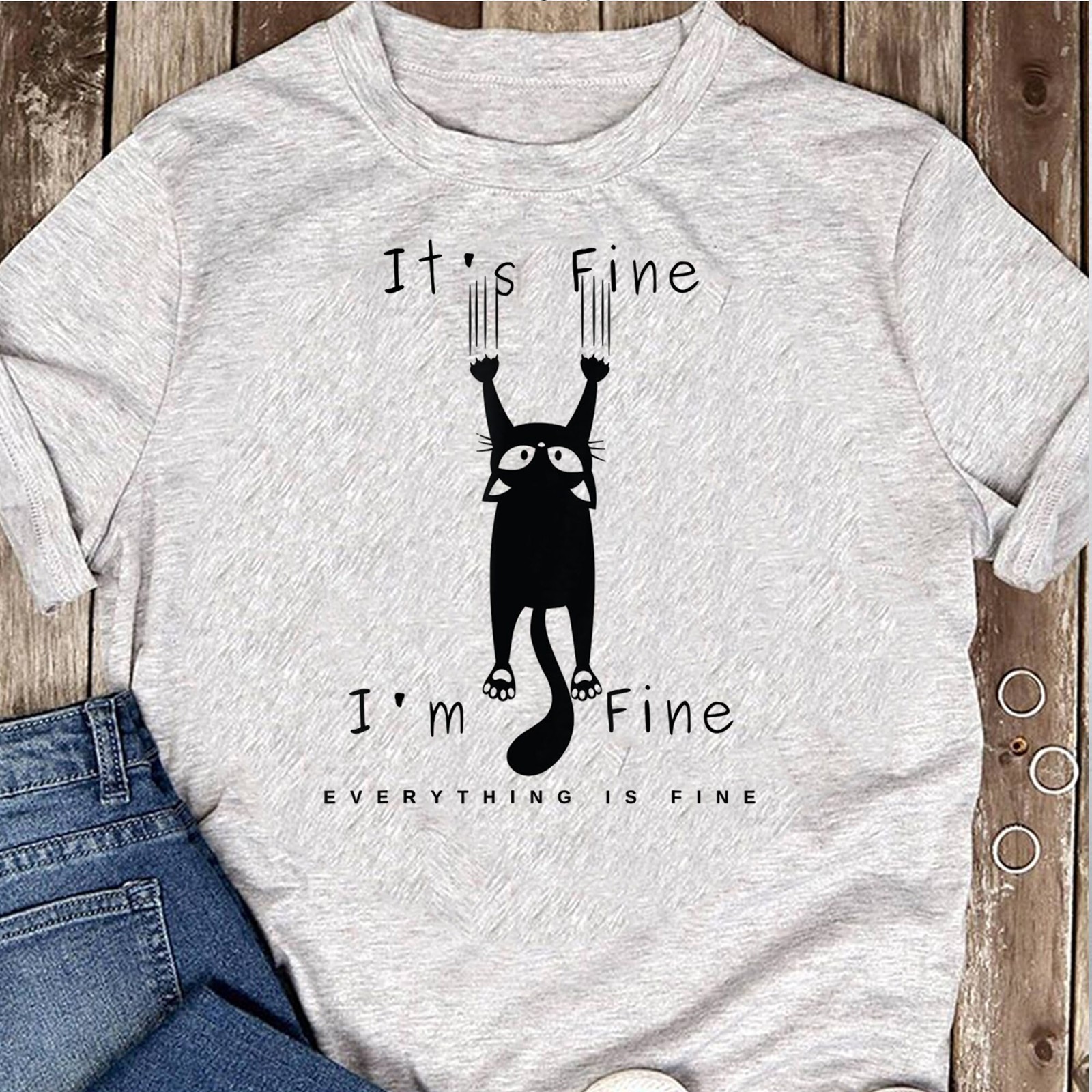 It 39 s Fine I 39 m Fine Everything Is Fine Funny Black Cat Lover T Shirt Pet Ow gallery