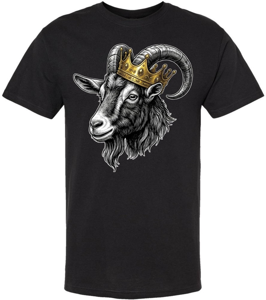 Crowned Goat Head Graphic Printed T-Shirt King G.O.A.T Design 100% Cotton Tee