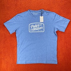 PETER MILLAR Mens MEDIUM Crown Lite Tee Logo Nautilus Blue T-Shirt Pima Cotton