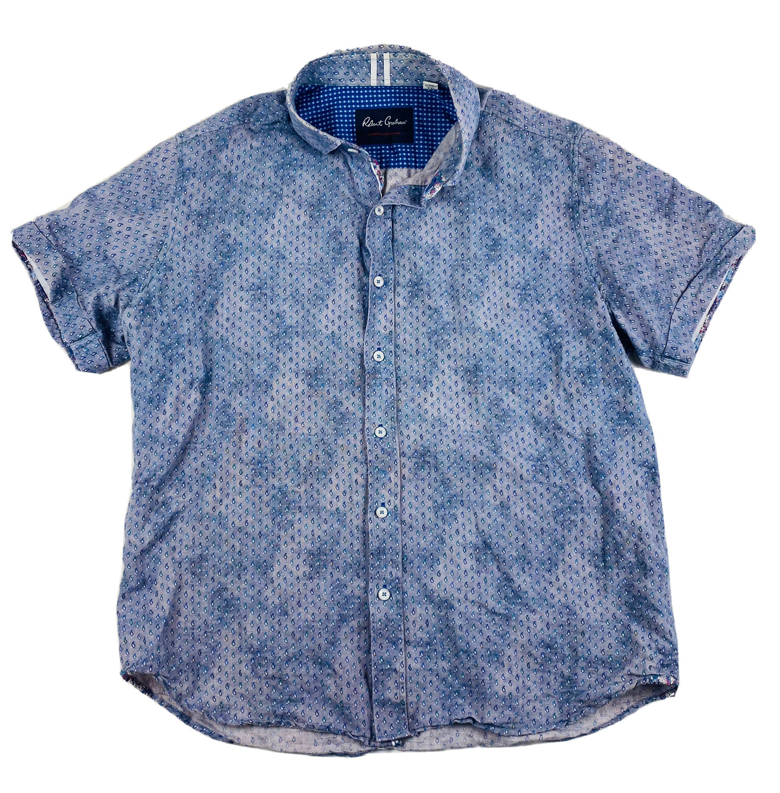 Robert Graham Cotton Linen Faded Wash S/S Button Front XL Mint gallery