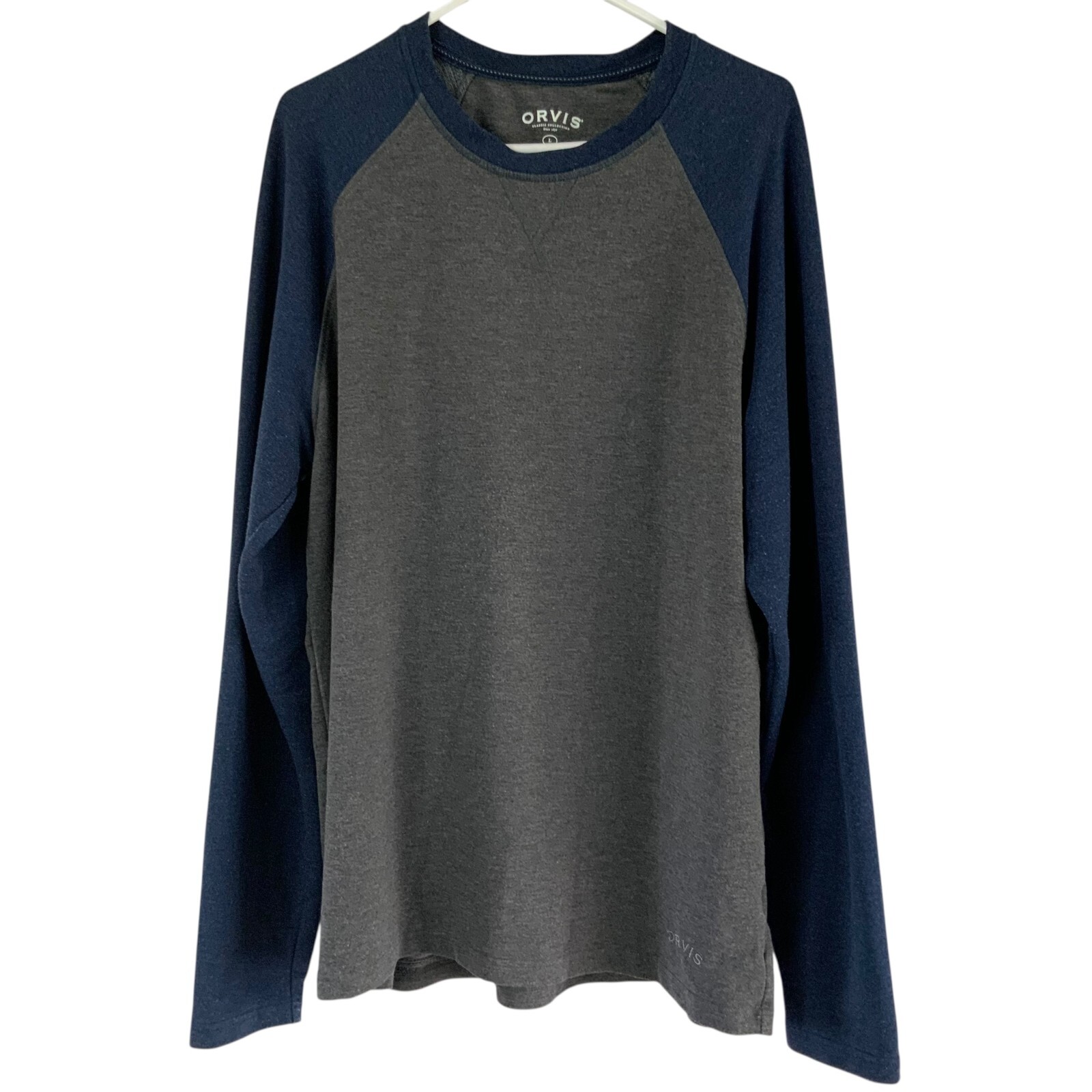 Orvis Gray/Blue Crewneck Long Sleeve Pullover T-Shirt Size L Embroidered Logo gallery
