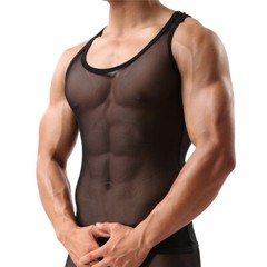 Mens Sheer Sleeveless T-shirts Mesh See Through Vest Fitness Sport Tank Tops Tee