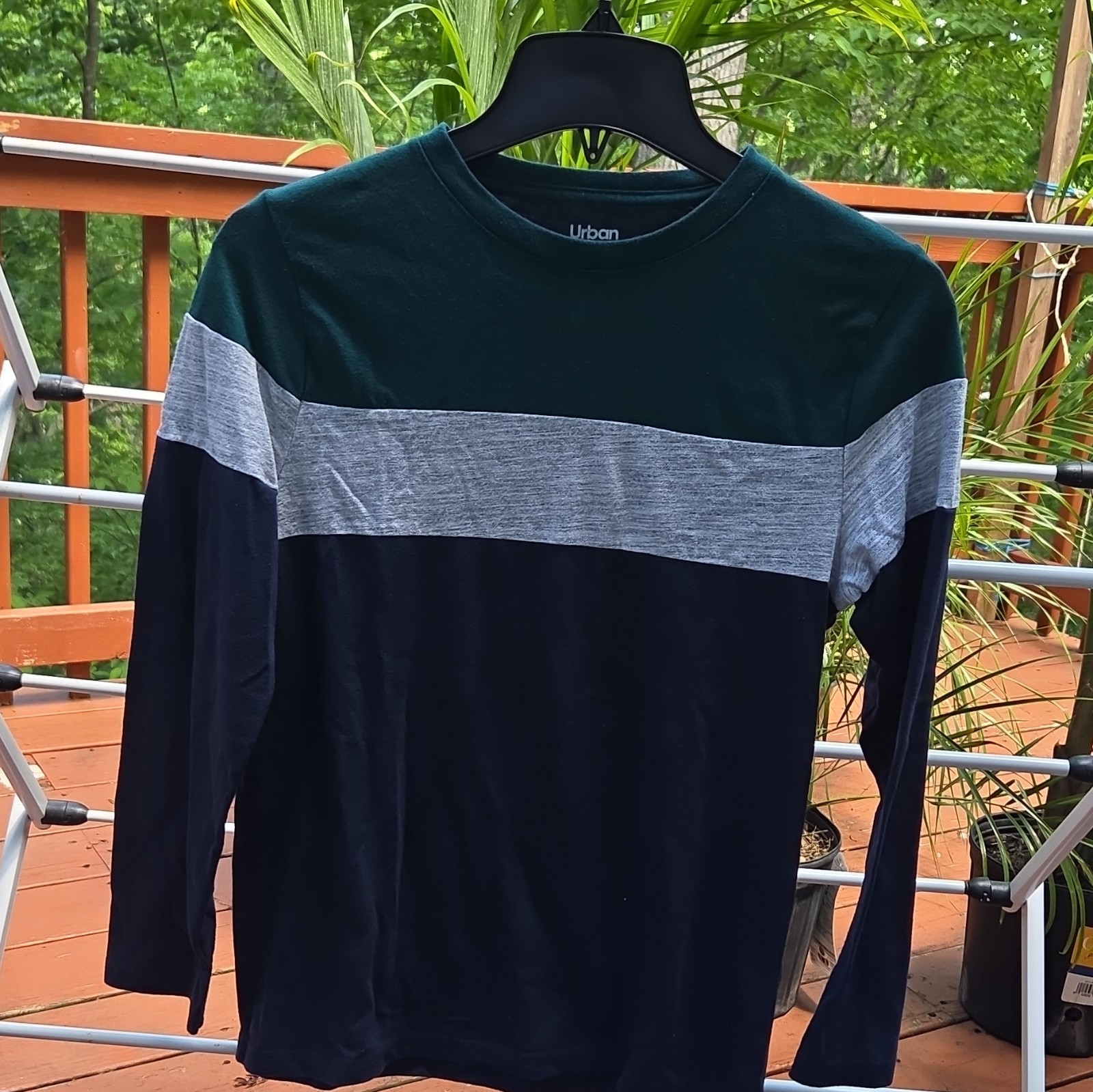 Urban Pipeline SuperSoft Men’s Blue Green Gray Colorblock Long Sleeve Tee Size L
