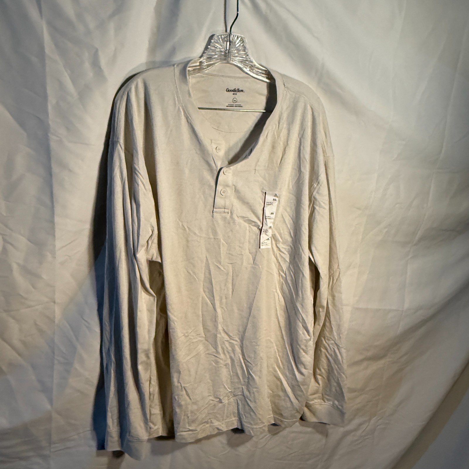 Mens Goodfellow Co Cream Ivory Henley Button Solid Men’s XXL Long Sleeve T-Shirt