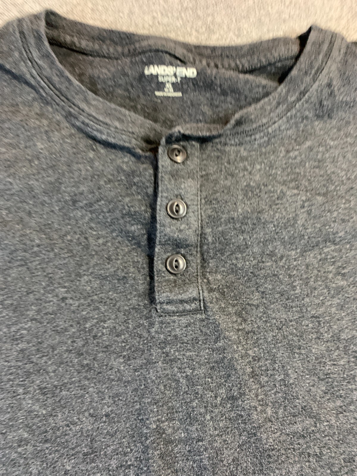 Lands' End Super-T Top Men's XL 46-48 Gray Rib-Knit Cuff Long Sleeve Henley Neck gallery