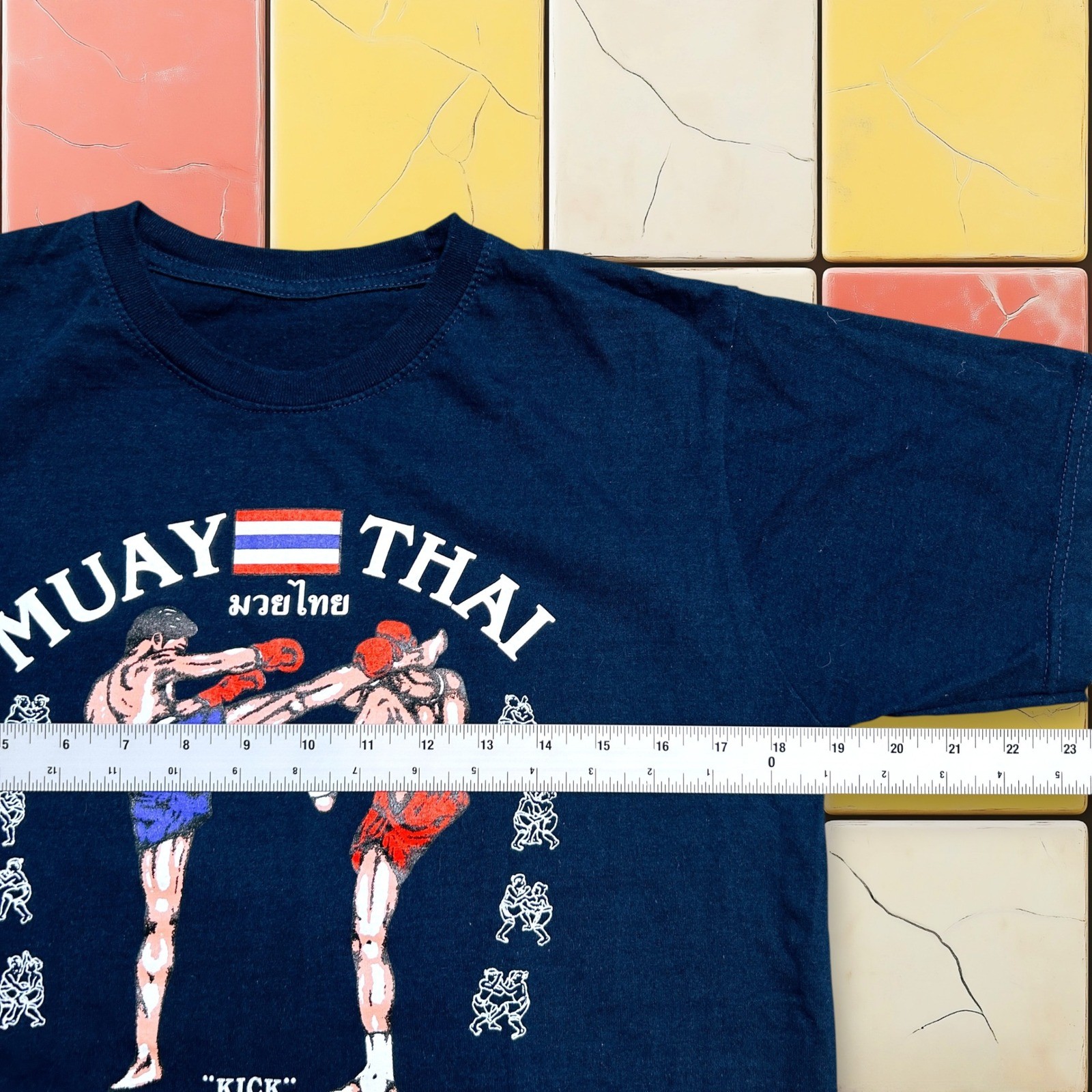 VTG Muay Thai Y2K Kick Boxing Shirt Men S Navy MMA Thailand Tee Kick Leeson gallery