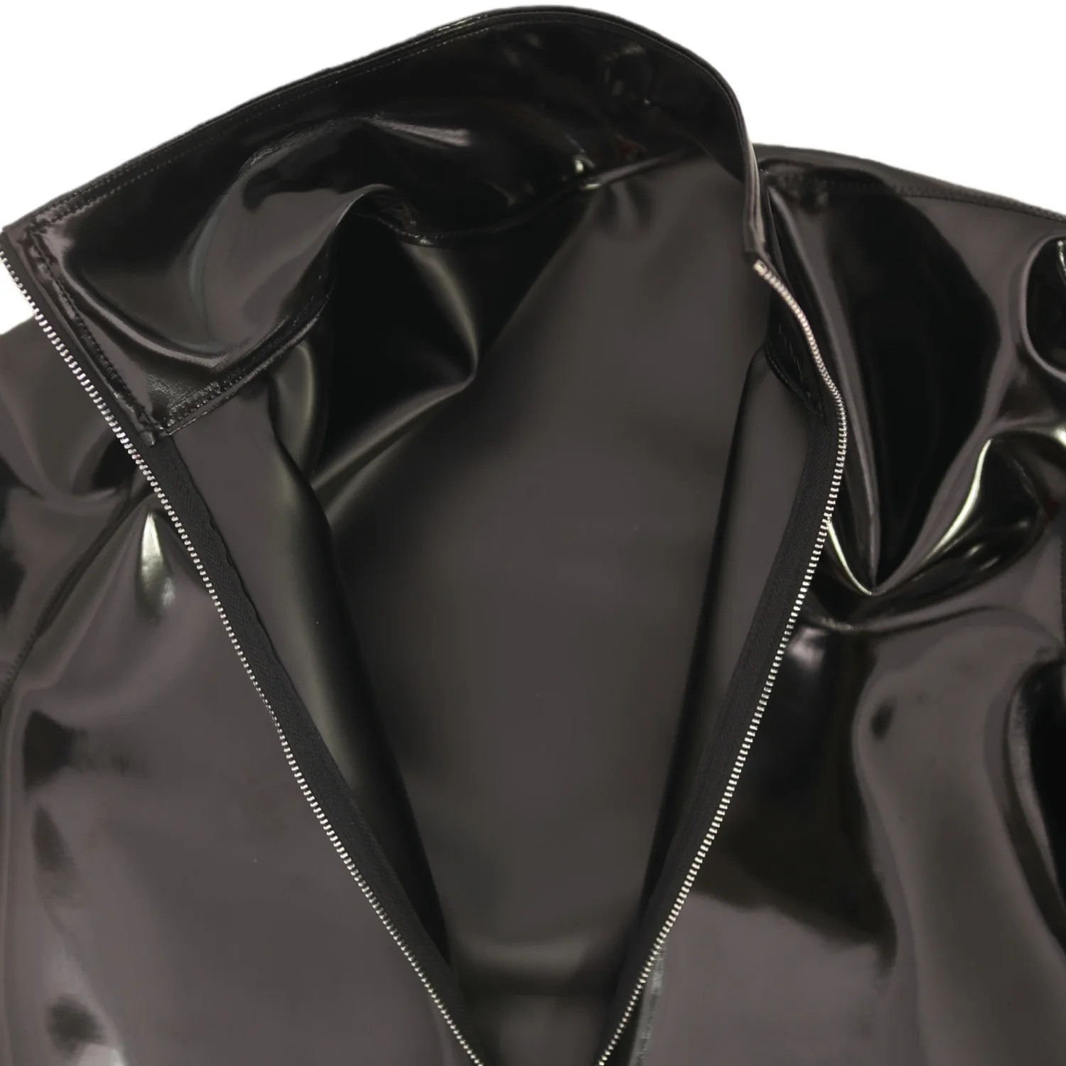 Sexy Men High Neck Long Sleeve T-shirt PU Double Side Top PVC Oil Glossy Shiny gallery