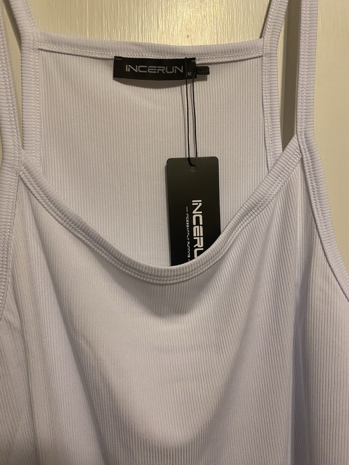 Incerun Men's Scoop Neck Deep Cut Arms Tank Top White Size Medium Stretch NWOT gallery