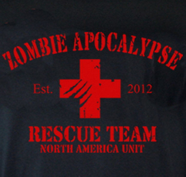 ZOMBIE APOCALYPSE Rescue Team 2012 funny walking dead horror Halloween T-shirt gallery