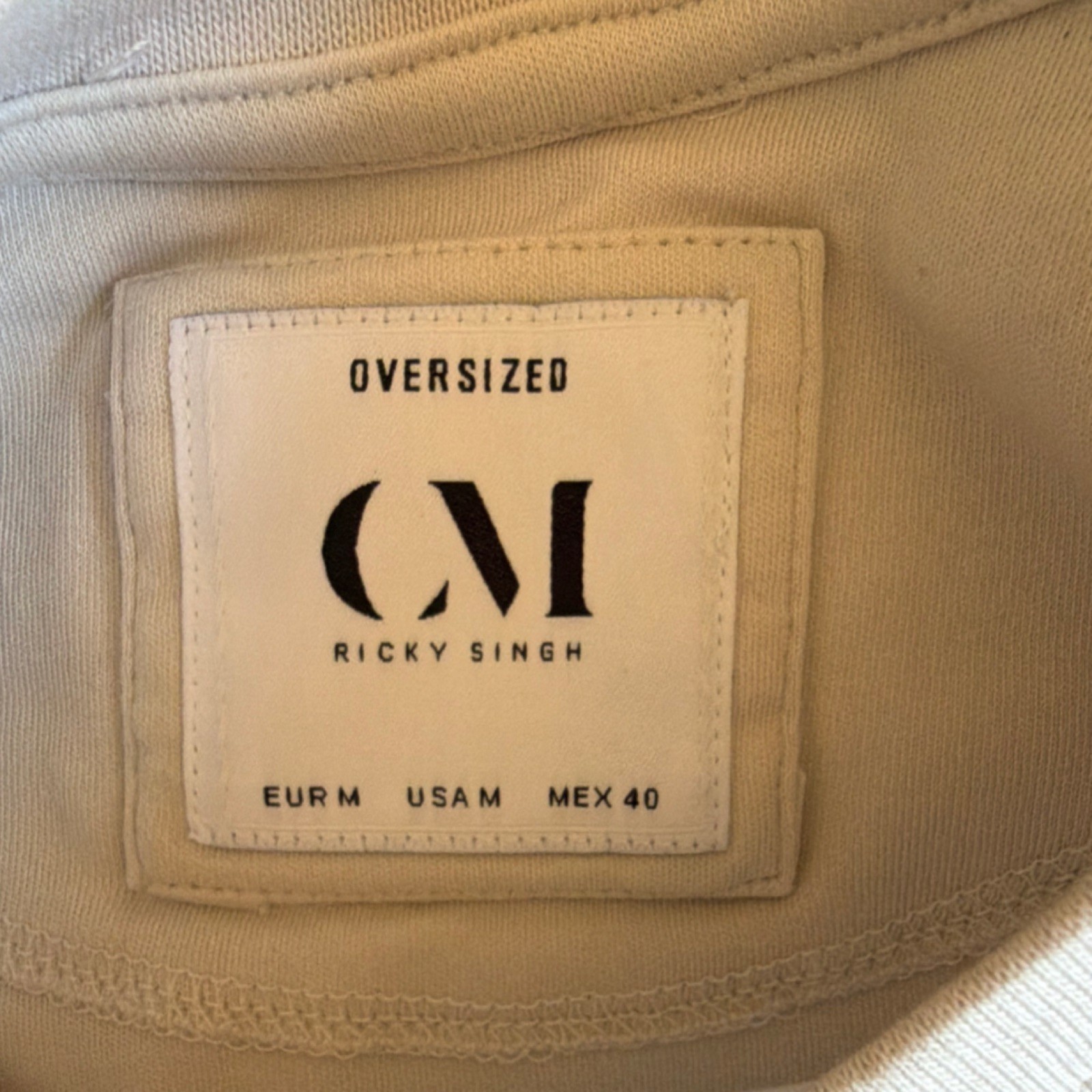 CM Ricky Singh Beige Logo Embroidered Jersey Men's T-Shirt M Oversized Crew Neck gallery