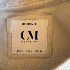 CM Ricky Singh Beige Logo Embroidered Jersey Men’s T-Shirt M Oversized Crew Neck