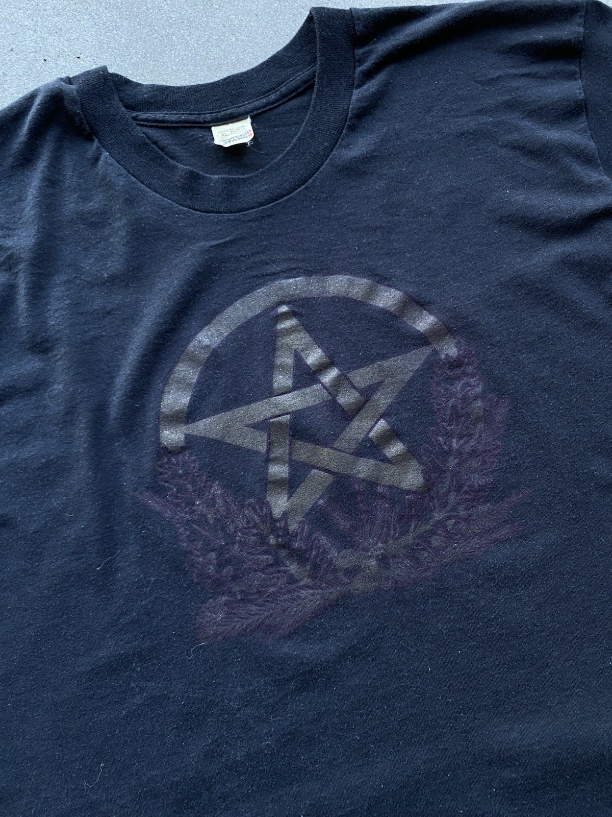 Vintage Screen Stars Pentagram Glitter Occult Pagan Sheer Thin Black T-Shirt XL gallery