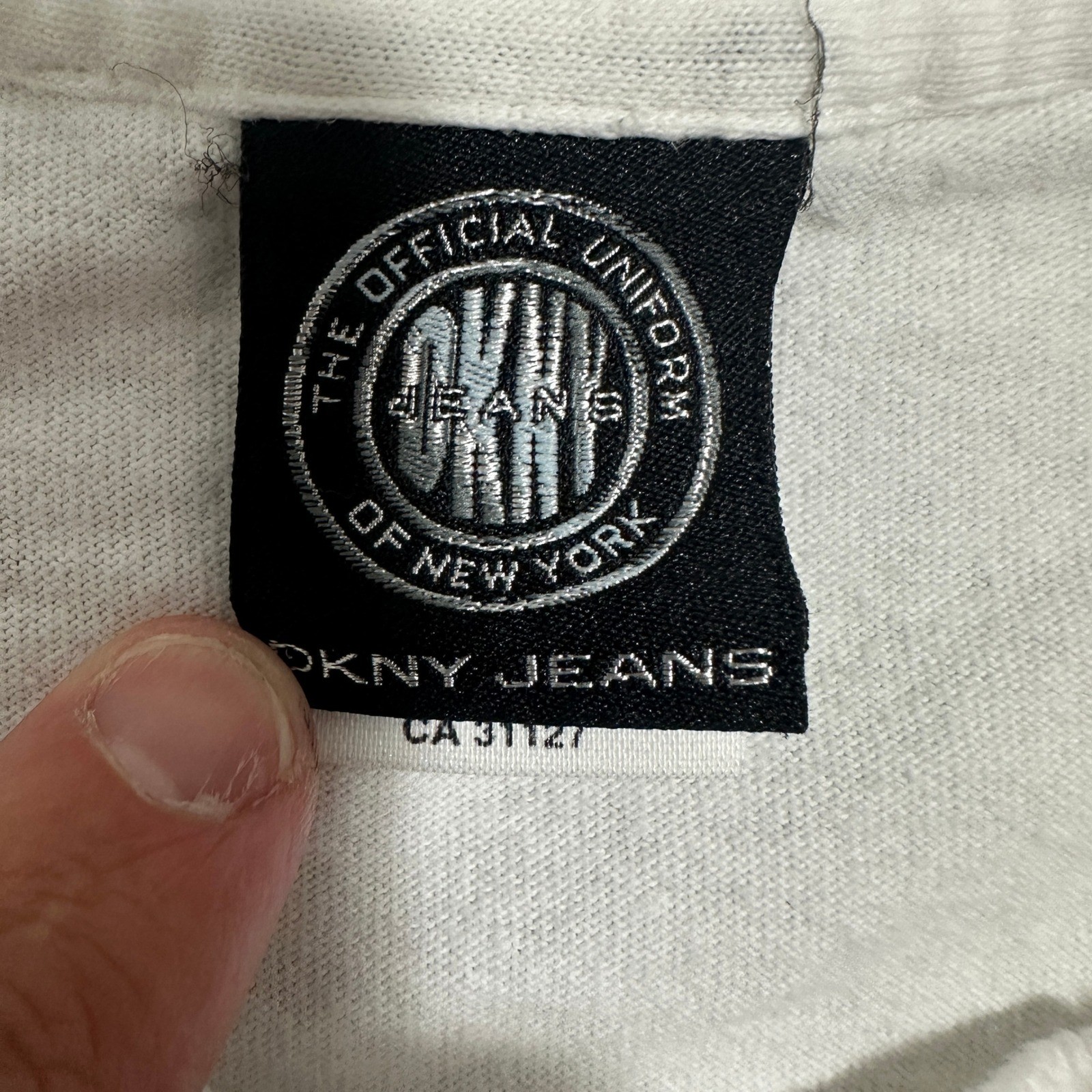 Y2K DKNY Jeans City of Jeans Logo Graphic Tee White 90s Streetwear Mens Medium gallery