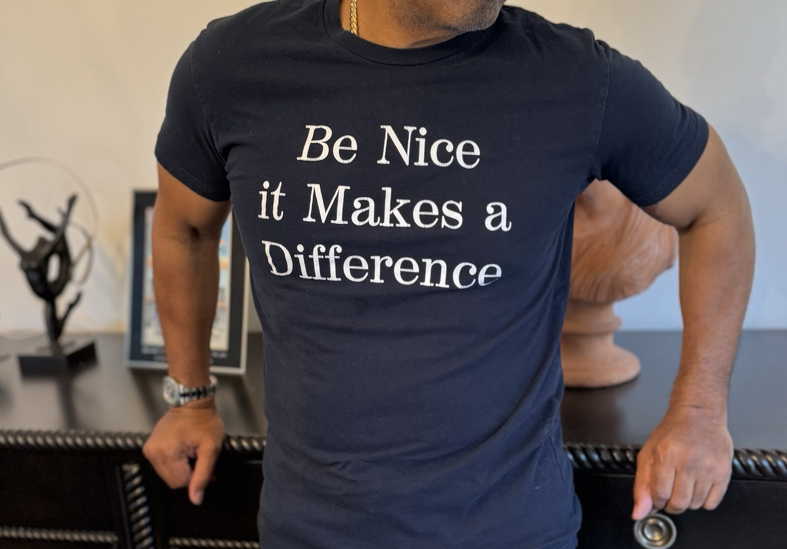 Crew Neck T-shirt. S,M,L, & XL. Navy Blue and Black. Everyday Wear. 100% Cotton gallery
