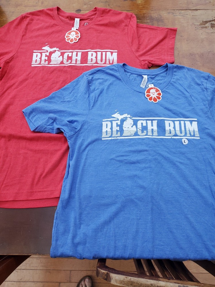 Two Canvas “BEACH BUM” TEES Set SIZE LARGE, ONE BLUE ONE RED NEW WITH TAGS…