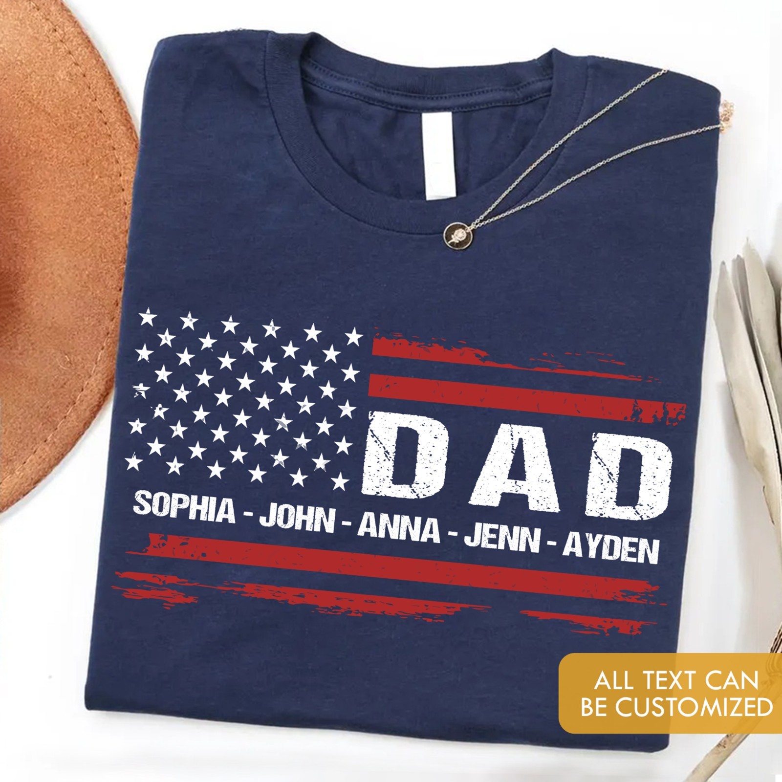 Personalized Dad Shirt Custom Kids Name Patriotic USA Flag 4th of July Gift Tee gallery