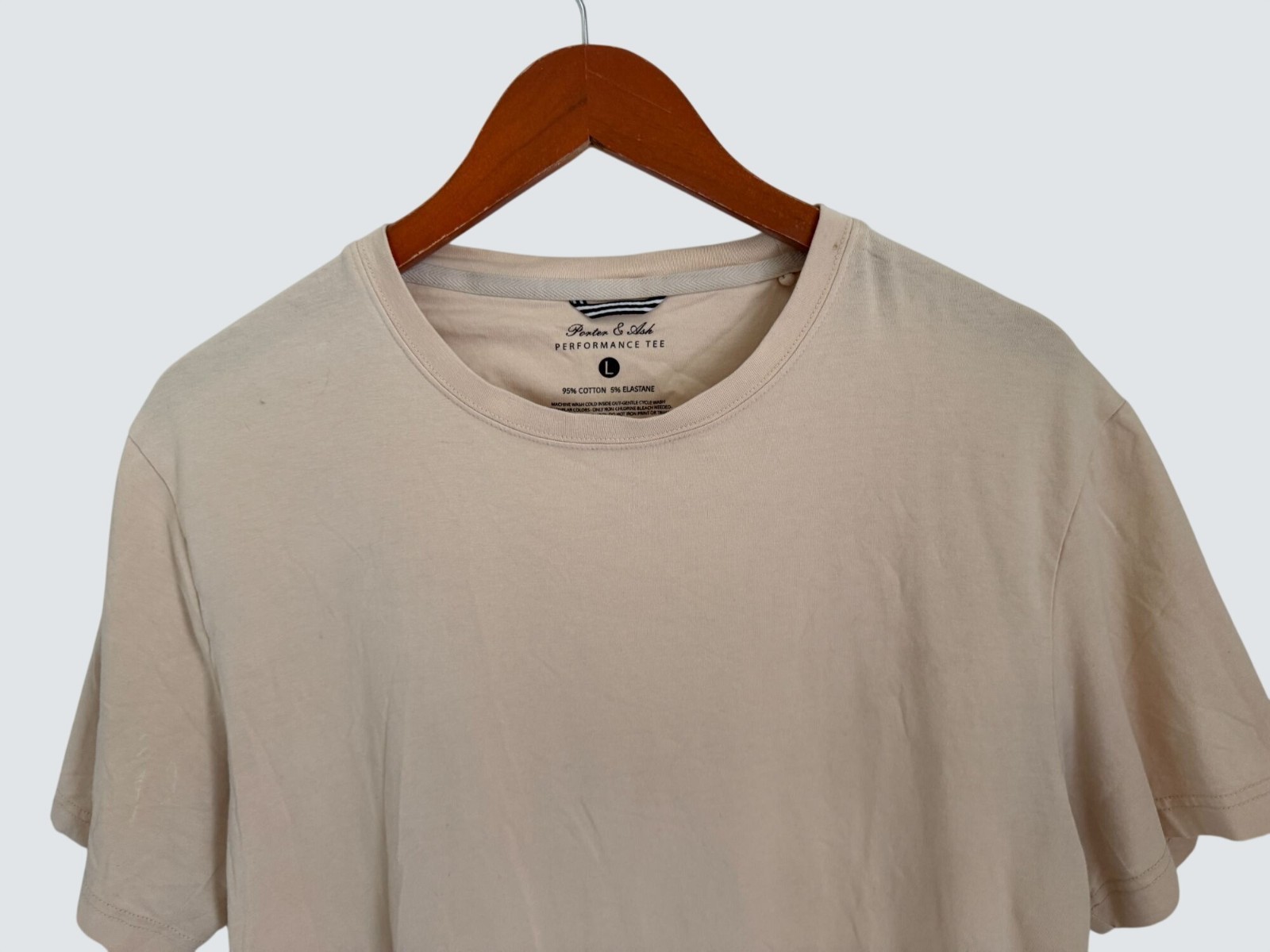 Porter & Ash Beige Crew Neck Performance Tee Cotton 5% Elastane Soft Lightweight gallery