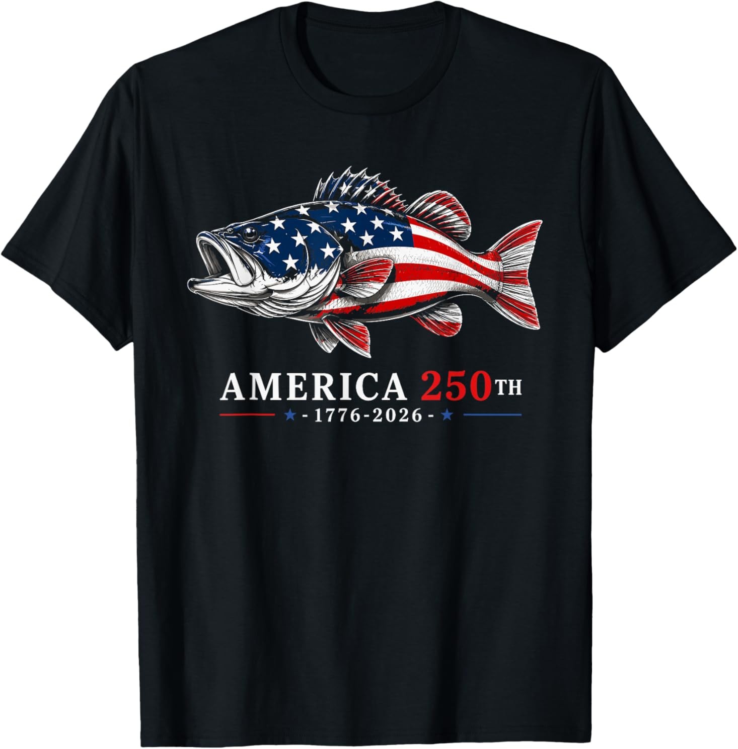 250 America Years 1776 2026 Fishing USA Flag 250th Birthday T-Shirt