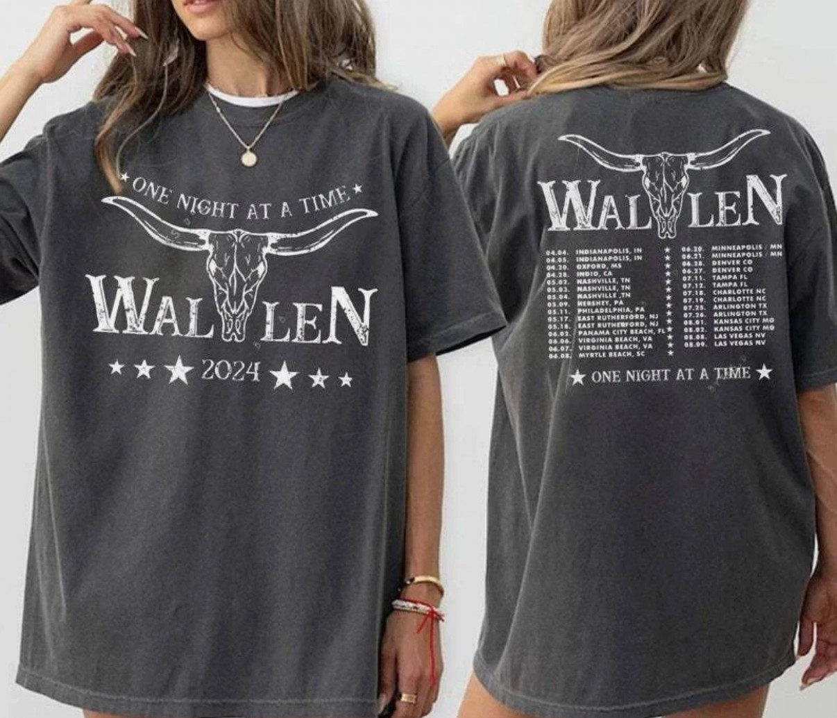 Morgan Wallen Tour 2023 T-Shirt Medium Unisex Gray One Night At A Time NWOT gallery