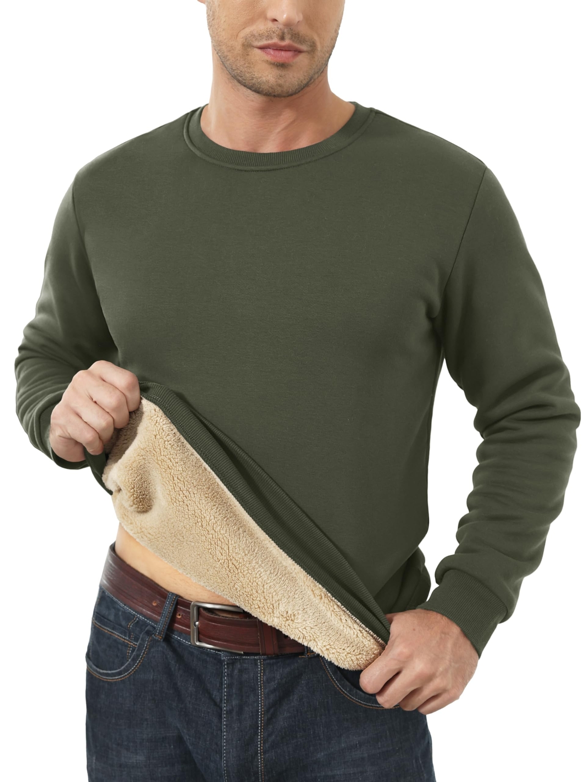 Men’s Winter Warm Sherpa Lined Sweatshirt Long Sleeve Pullover Casual Sweatshirt