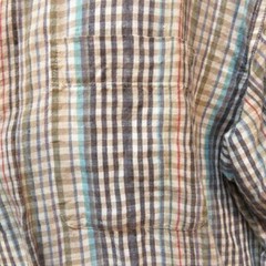 Vintage Linen Circa 1969 Gray, White, Brown, Red and Green Plaid Shirt Size XXL