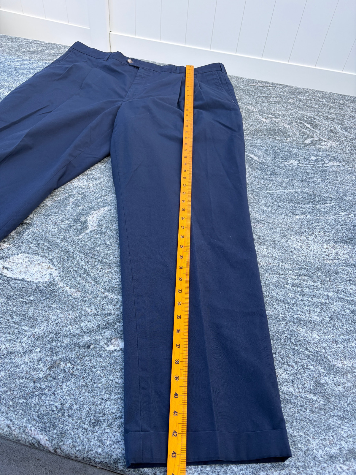 1990s Navy Cotton Tailored Men's Trousers Yuppie Style Size M gallery