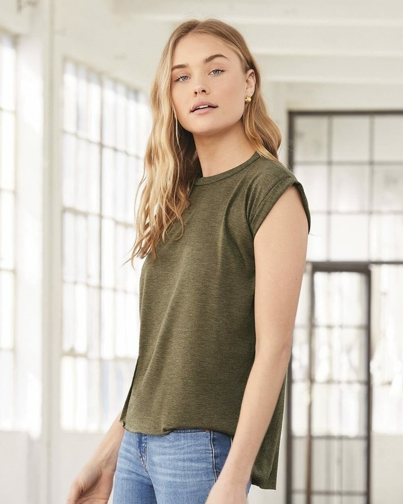 BELLA + CANVAS – Women’s Flowy Rolled Cuffs Muscle Tee – 8804