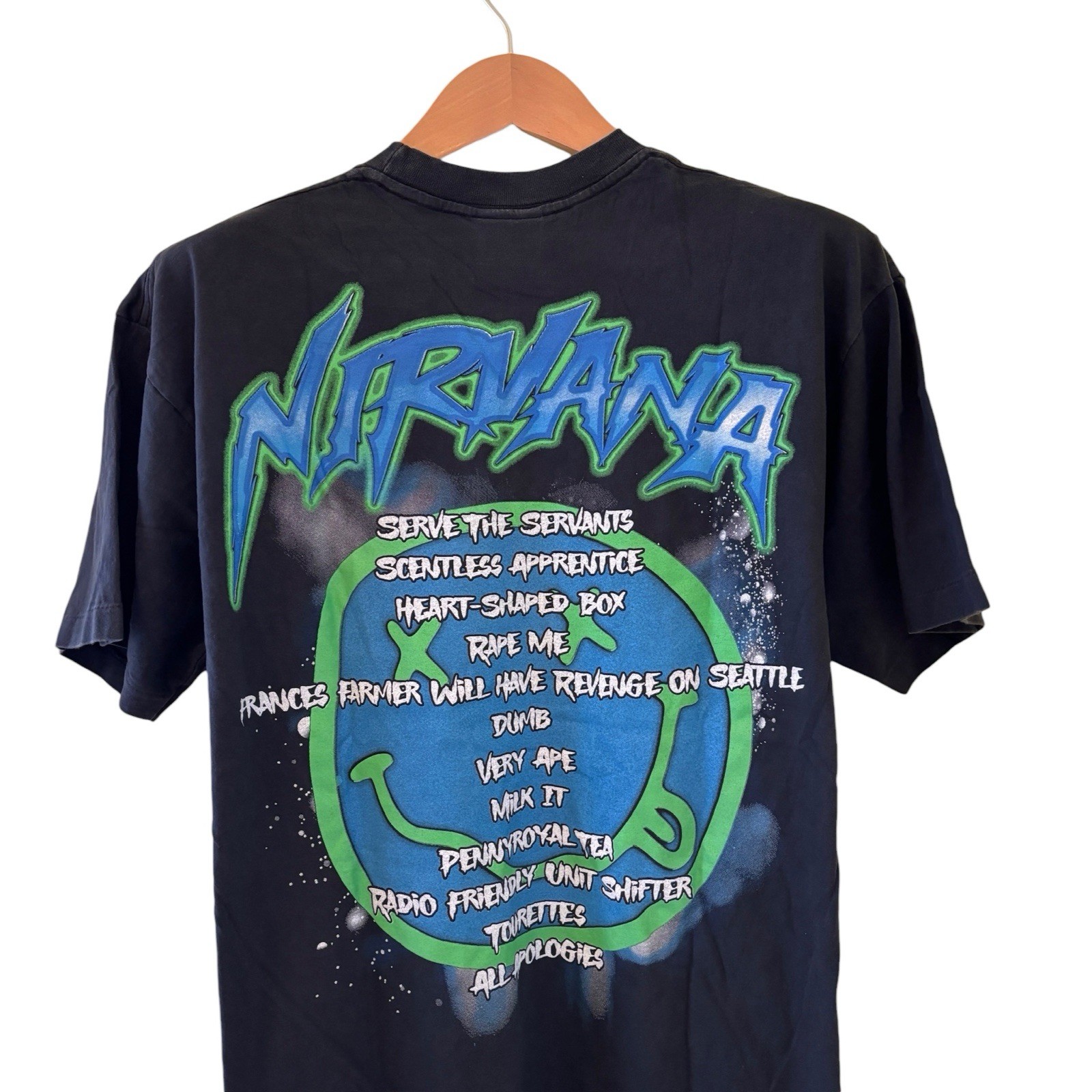 NIRVANA vintage IN UTERO Tour Shirt Blue Single Stitch REPRINT Size XL gallery