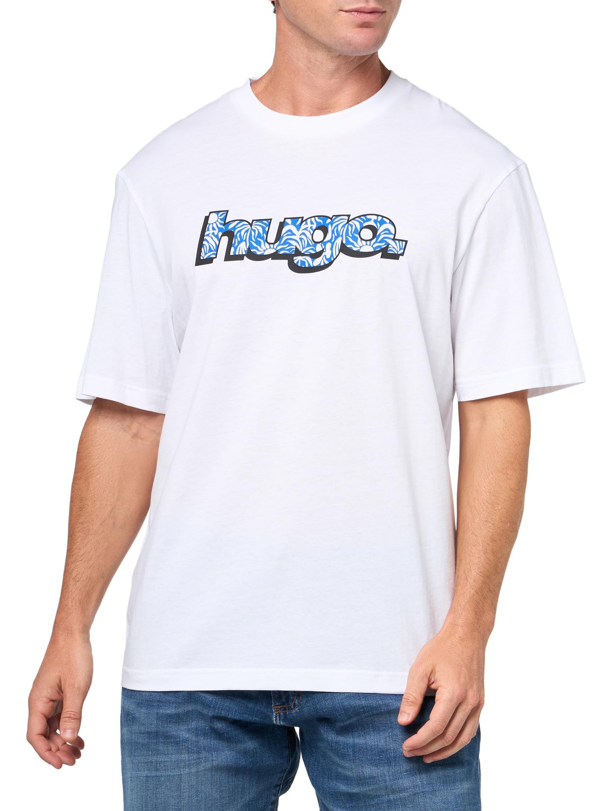 HUGO, Wavy Logo Cotton T-Shirt, White Cream, S gallery