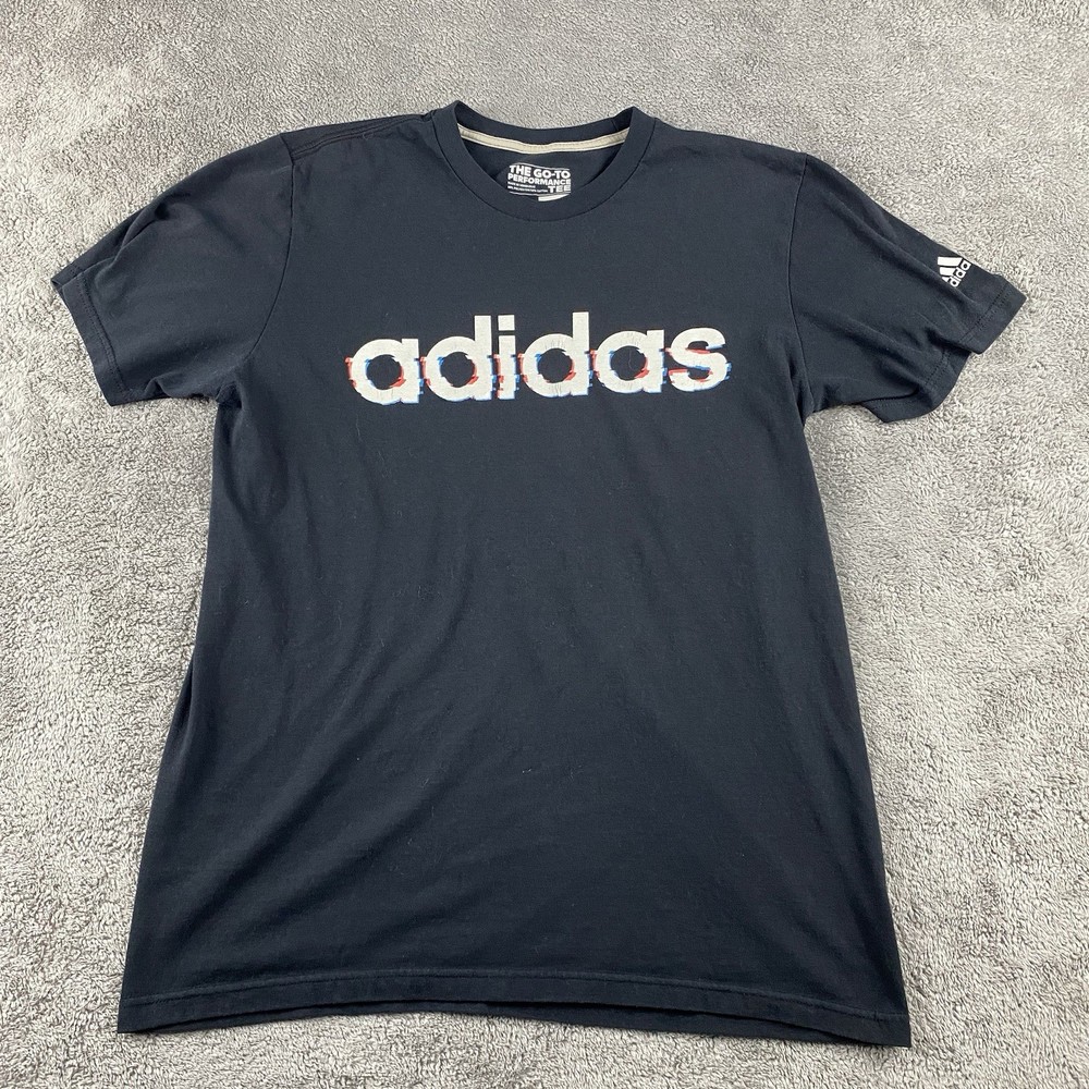 Adidas Shirt Men Medium Black Short Sleeve Performance Go To Tee Spellout