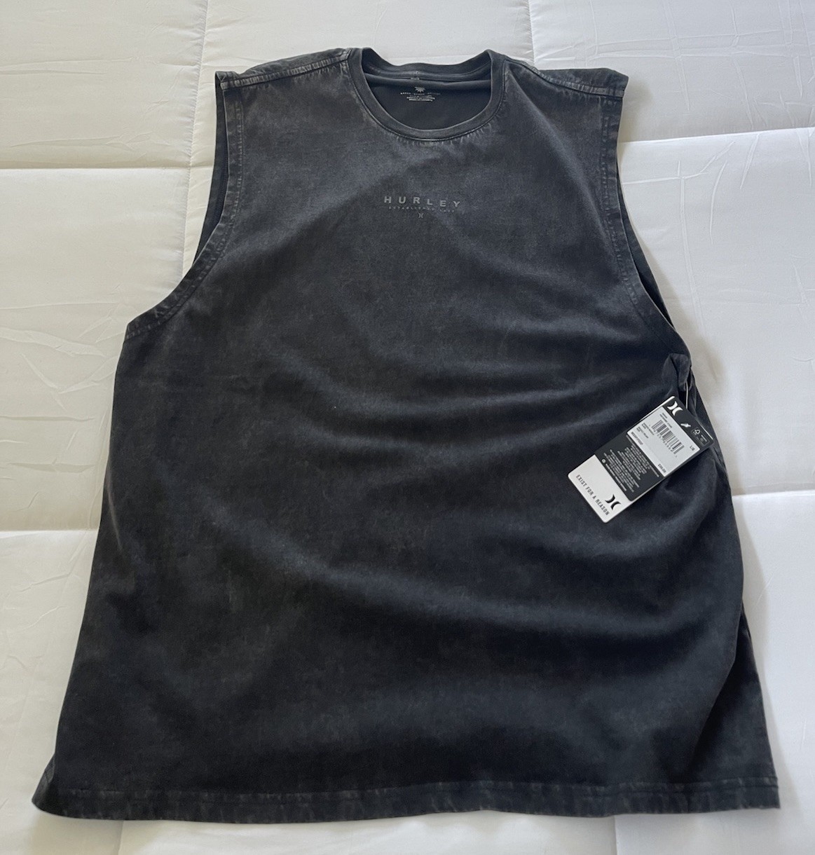 Hurley Men’s Large Black Washed Sleeveless Tank Top Logo Graphic Cotton NWT gallery