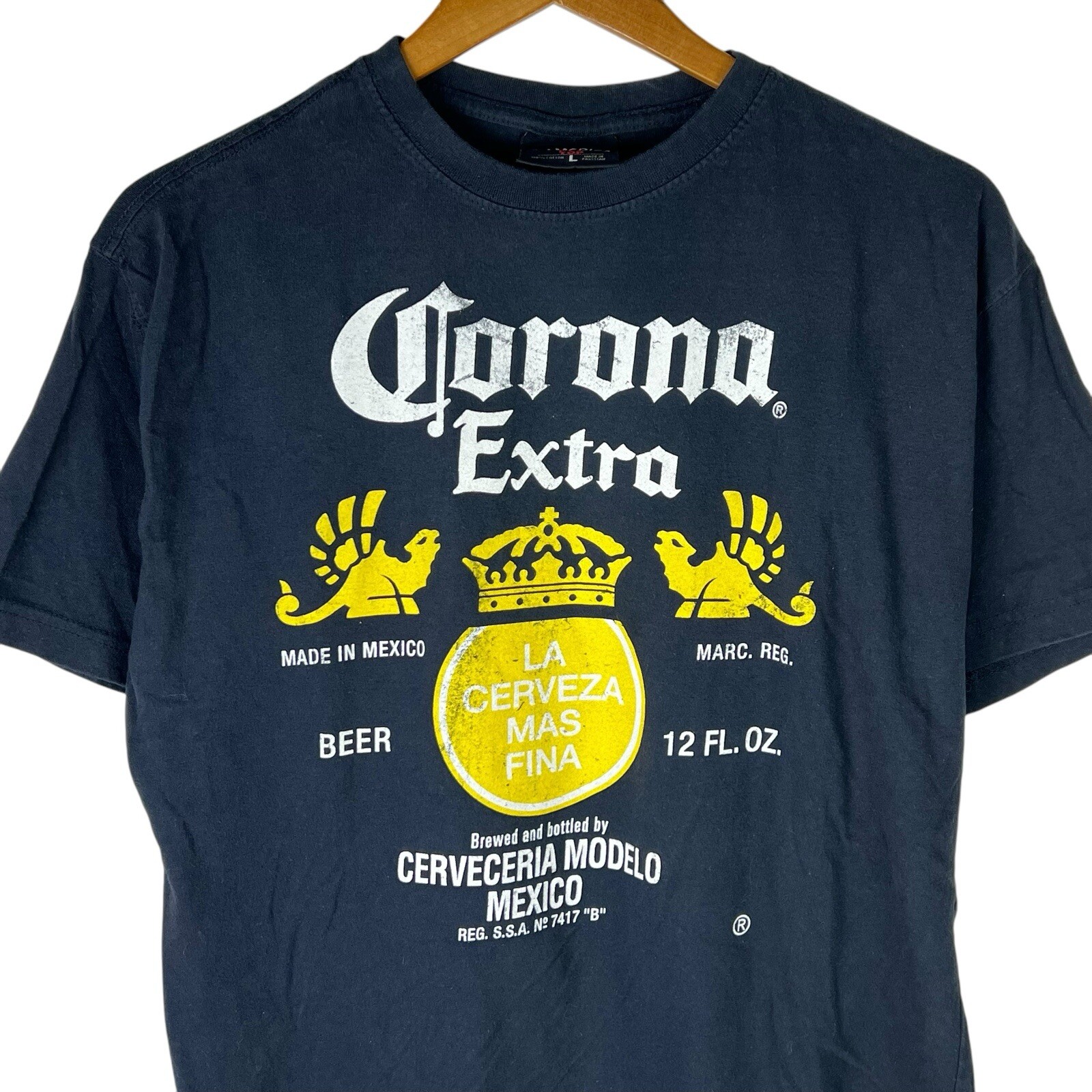 BREW CITY Corona Extra Mens Sz L Shirt Bottle Opener The Pop Top J America Beer gallery