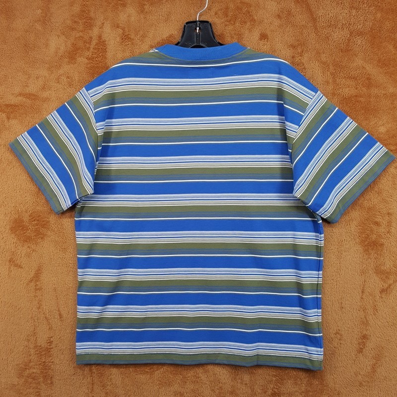 MARKET STUDIO Shirt Mens Small Blue Stripe Pullover Crew Smiley T-Shirt Tee gallery