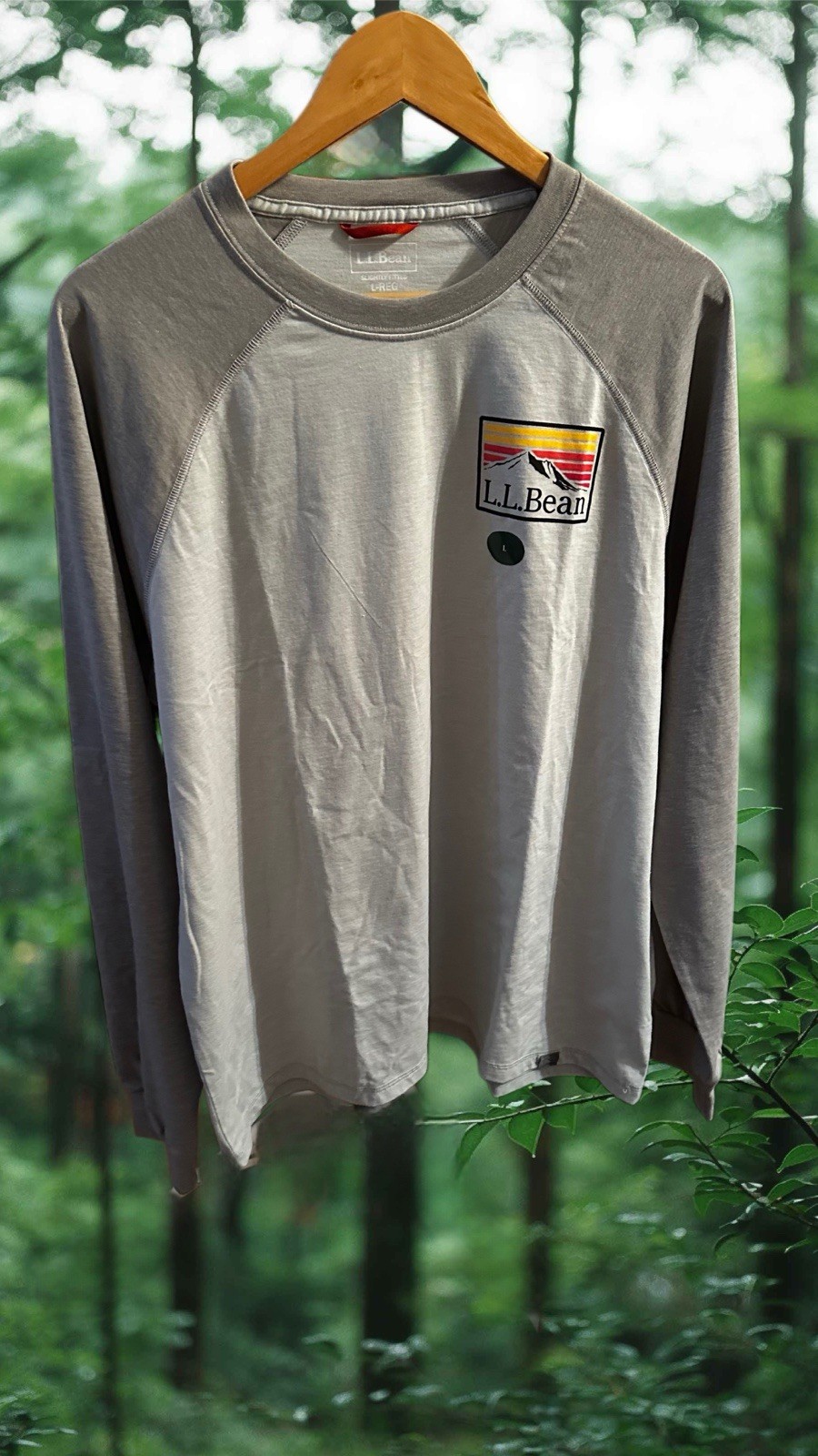 NWT L.L.Bean Gray Logo Men’s Crew Neck Long Sleeve Colorblock T-Shirt Size L