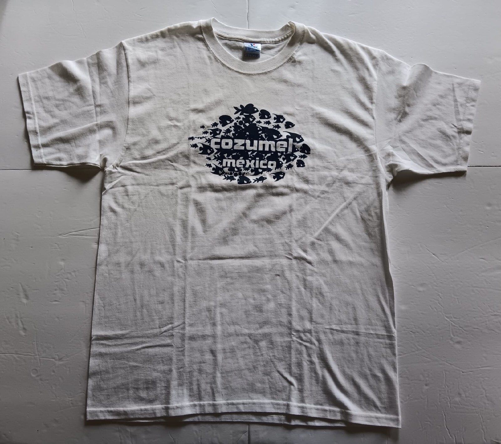RARE Cozumel Mexico Fish Print White Mens T-Shirt Sz Large gallery