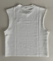 Men’s White Size L Quilted Textured Cut Off Crop Crewneck Sleeveless Muscle Tee