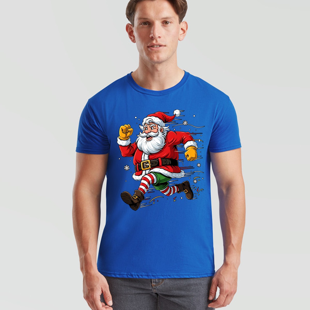 Running Santa Christmas Holiday Mens T-Shirt Womens Graphic Tee Festive Apparel gallery