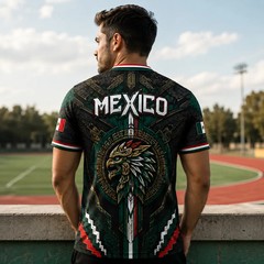 2026 New Mexico Eagle Warrior V-Neck Sports Jersey, Aztec Calendar Graphic Short