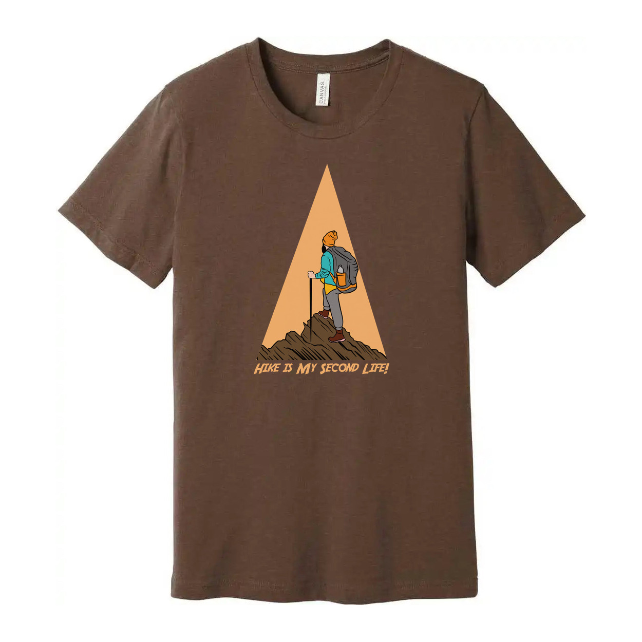 Unisex Hiking Graphic Tee With Trekking Figure And Triangular Mountain Design Pr gallery
