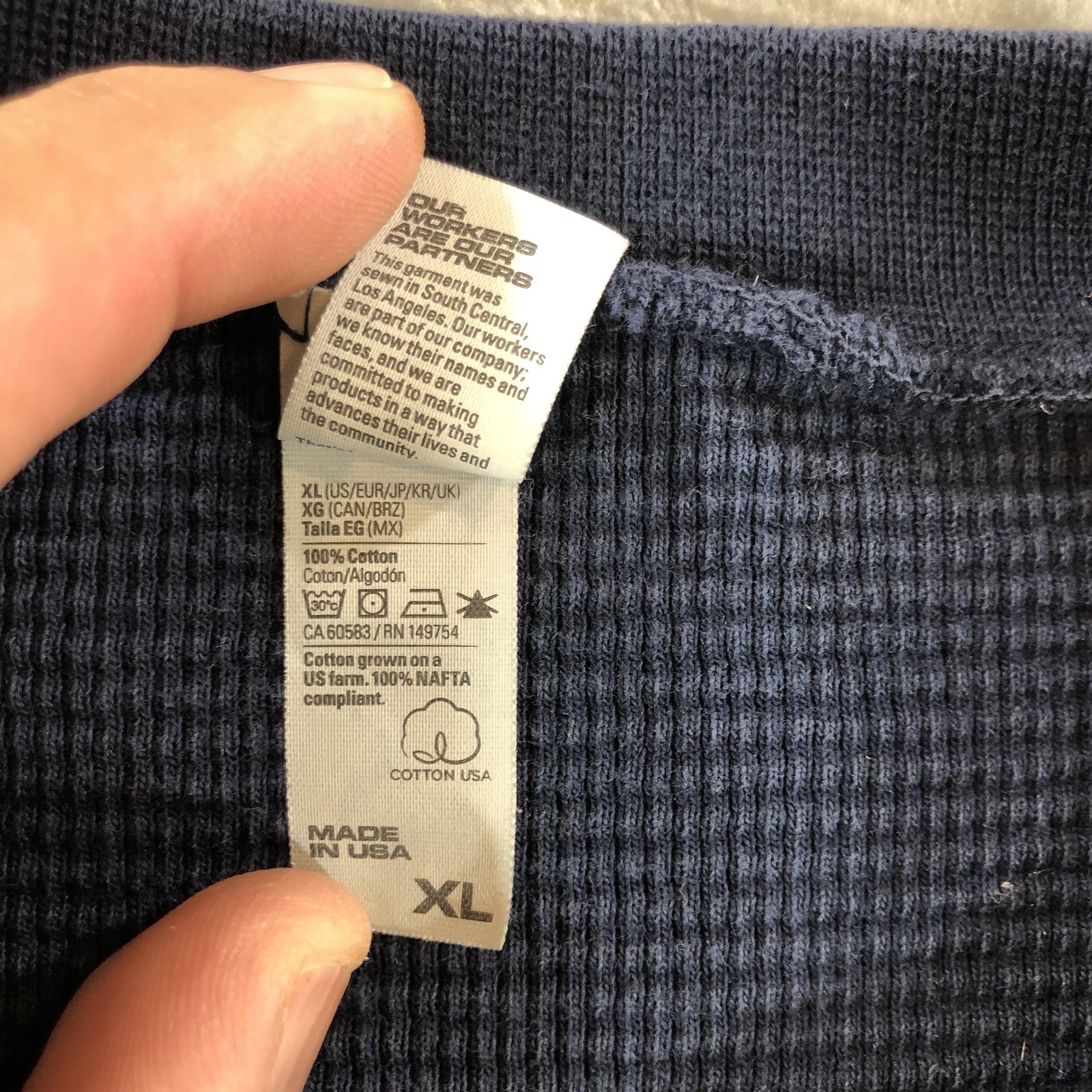 Los Angeles Apparel Shirt Mens XL Blue Thermal Long Sleeve Made USA Cotton Knit gallery