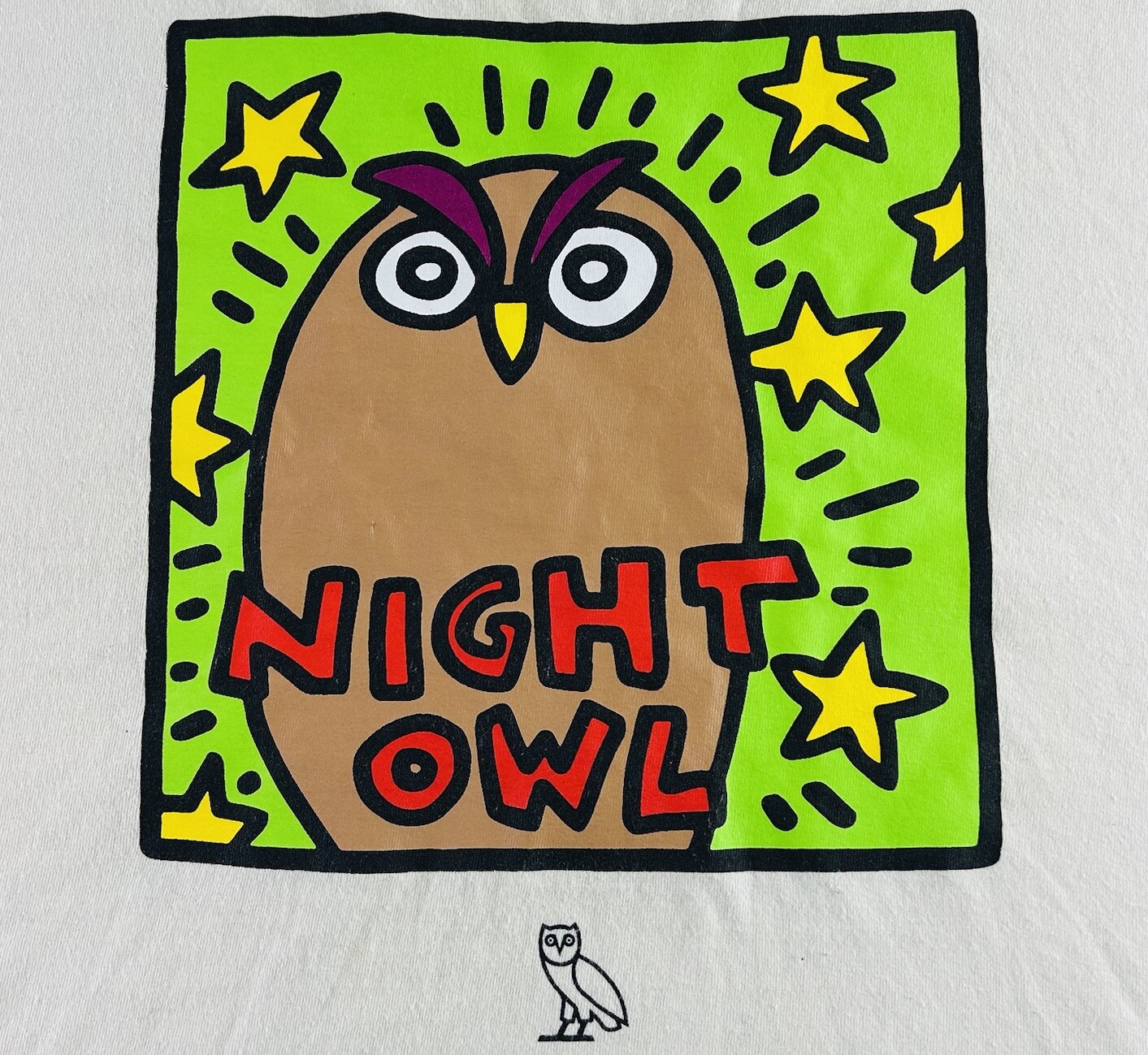 Keith Haring NIGHT OWL T-Shirt Mens XXL 2XL white Highlighter Neon Green gallery