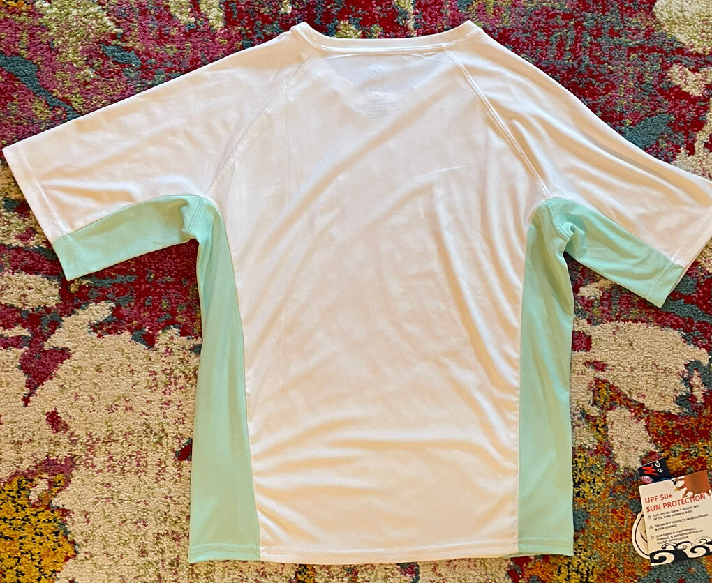 Mr. Swim The Swim T’ Beach T-Shirt Tee Upf 50+ Men's Medium White Mint 42x27 gallery