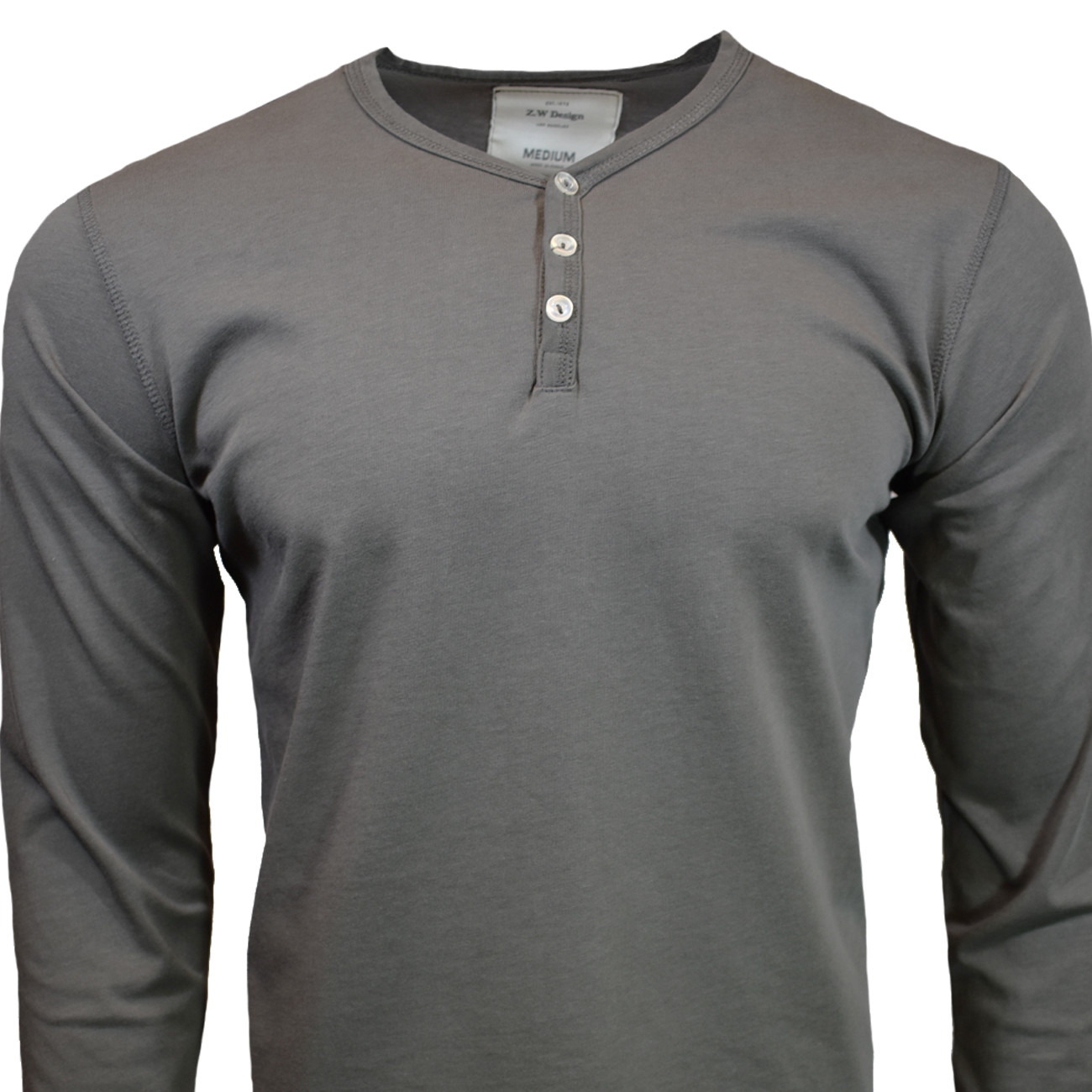 Mens Henley Long Sleeve Shirt Slim Fit Button Pullover CHARCOAL NEW gallery