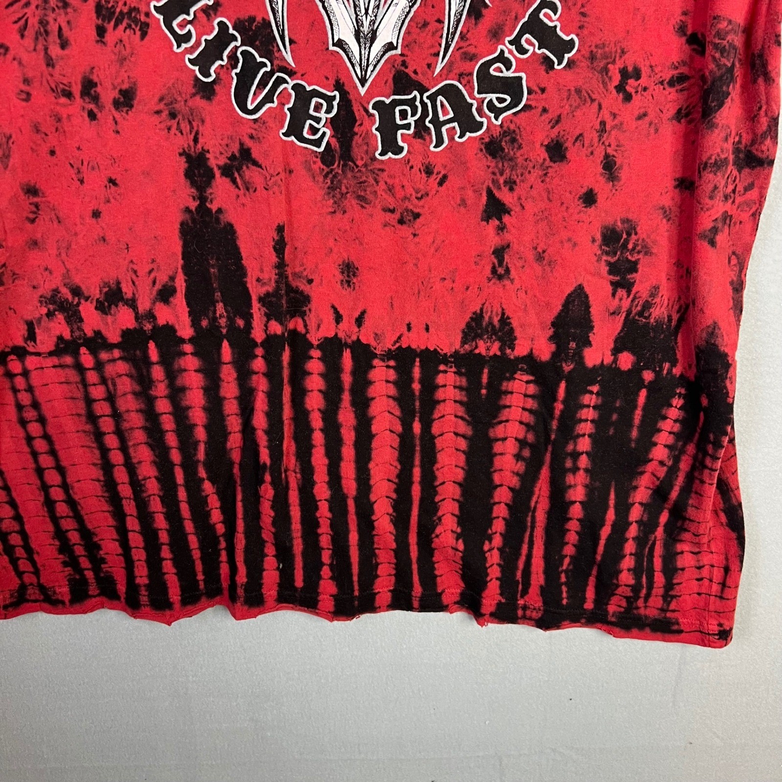 Affliction T-Shirt Mens Sz 3XL Red Black Live Fast Tie Dye Distress Graphic NWT gallery