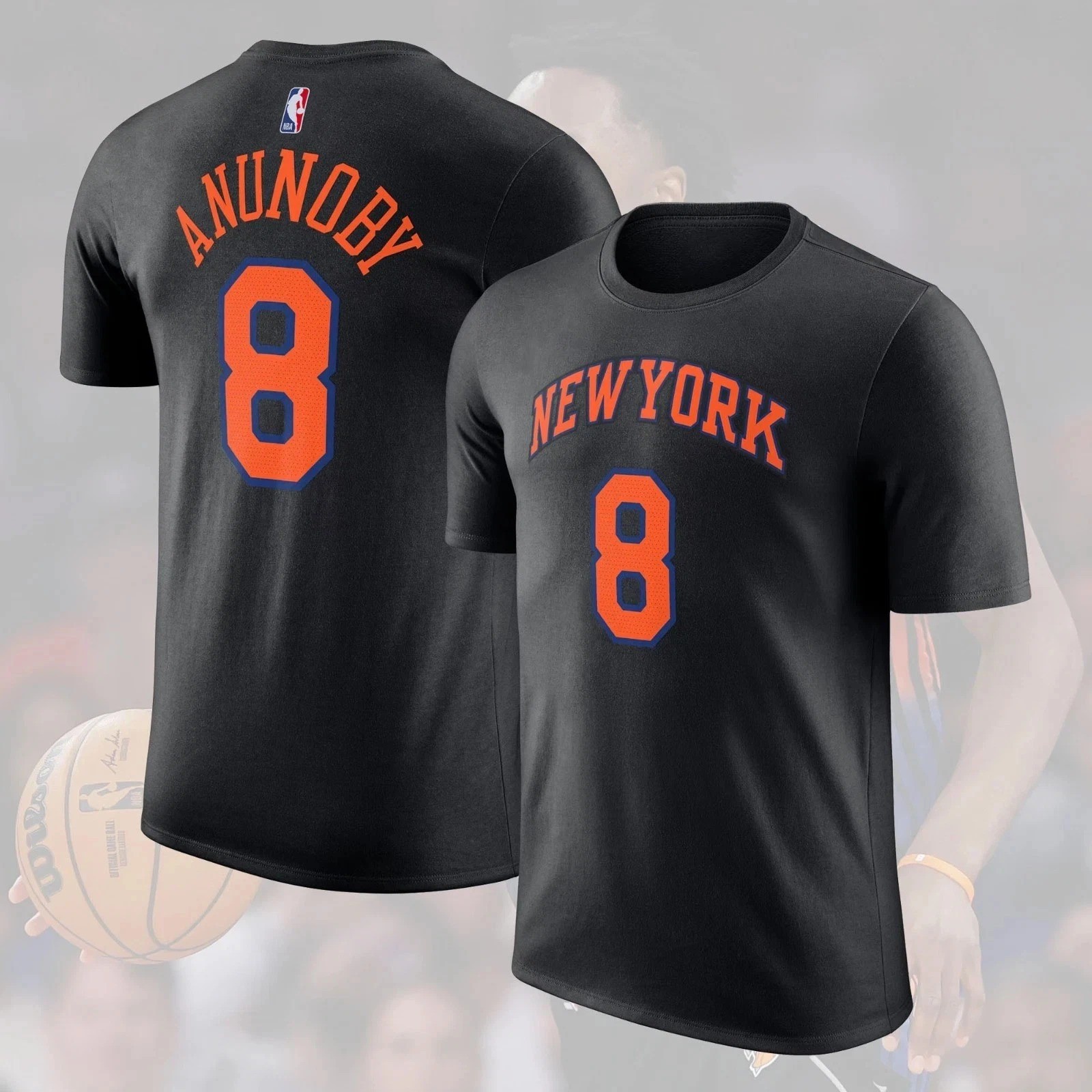 OG Anunoby 8 N.Y Knick 2026 Player Name and Number Black Shirt For Fans