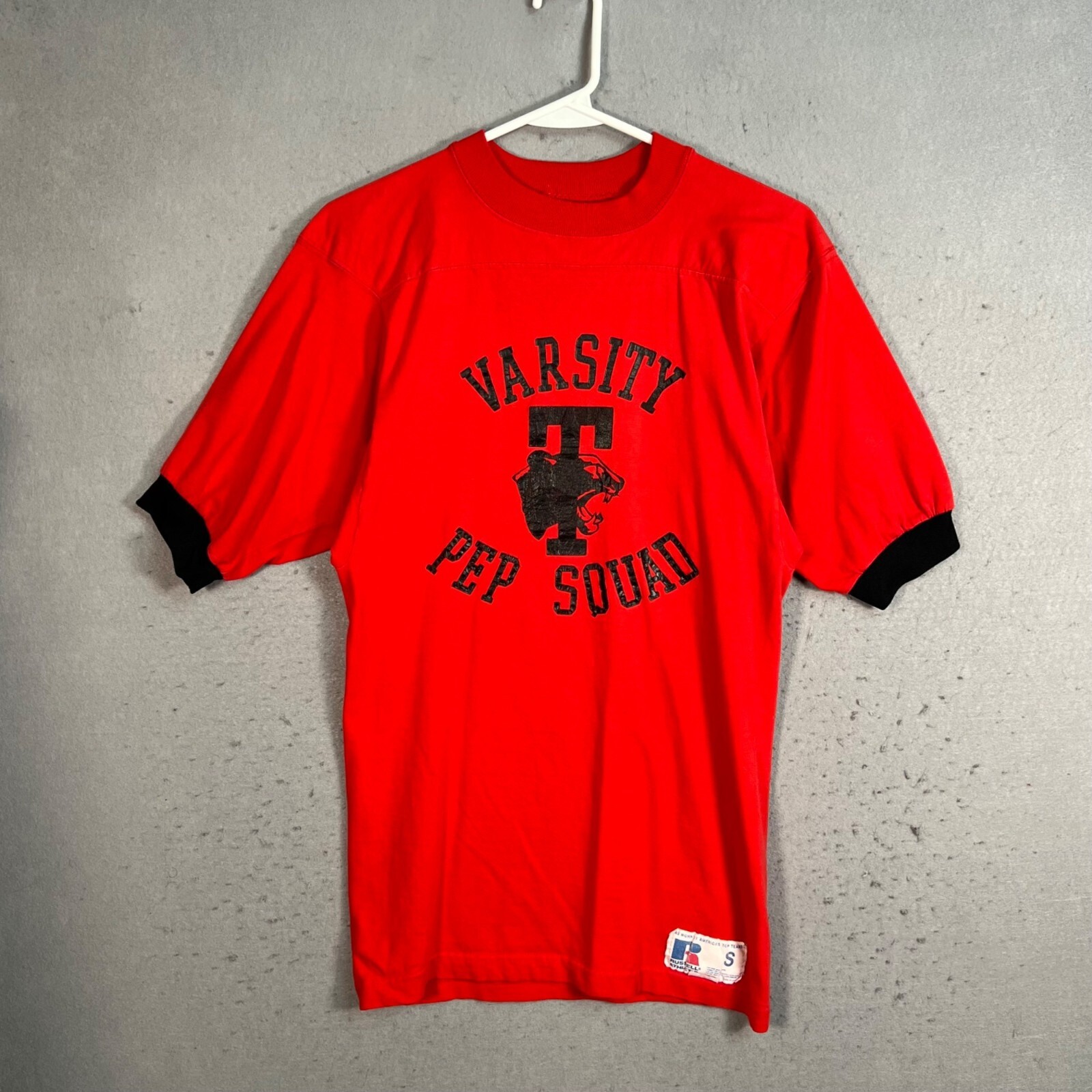 Vintage 80s Vintage Russell Athletic Varsity Pep Squad Red T-Shirt Small Mens gallery