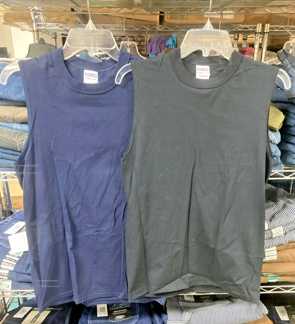 Lot of 2 - JERZEES Men's Sleeveless/Muscle T-Shirts, S (34-36), 1-Navy & 1-Black gallery
