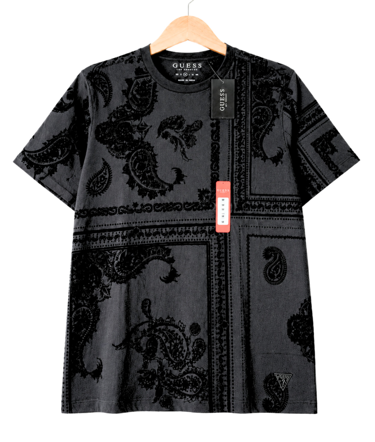 GUESS Men's Size M Black Paisley Flocked T-Shirt Velvet Short Sleeve NWT gallery